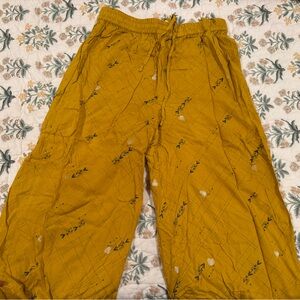 Yellow Floral Patterned Wide Legged Palazzo Pants